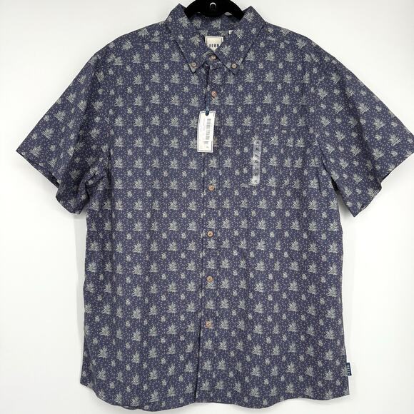 NWT Rowm Men's Button Up Short Sleeve Shirt Cotton Palm Print XL‎ - Picture 1 of 8